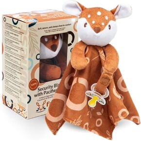 Baby Lovey Security Blanket Newborn - Plush Stuffed Animal with Pacifier Holder, Gender Neutral Baby Gift, Patterned Cozy Blanket for Boy & Girl