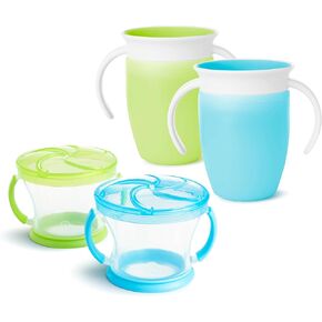 Munchkin® Miracle® 360 Trainer Cup and Snack Catcher, 4 Piece Set, Blue/Green