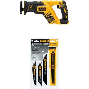 DEWALT DCS367B 20V Max XR Brushless Compact Reciprocating Saw, (Tool Only), with DEWALT DWA4101 Bi-Metal 2X Reciprocating Saw Blade Set, 8-Piece