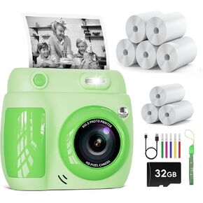 Kids Camera Instant Print, Christmas Birthday Gifts Toys for 3-10 Year Old Boys Girls, 1080P Video 20MP Toddler Digital Camera with 3 Rolls Paper & 32GB Card