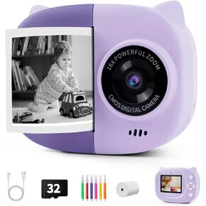 Rongta Instant Print Camera for Kids, Children Portable Camara Toy Birthday Gifts, Educational Toys, 2.4 Inch Screen Kids Digital Camera for Girls Boys Age 3 4 5 6 7 8 9 10，Purple