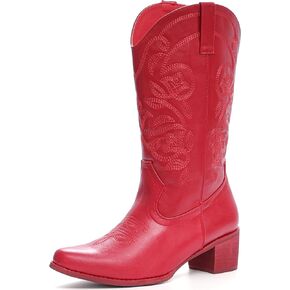 IXU Cowboy Boots For Women Wide Calf Pointy Toe Cowgirl Boots Mid Calf Western Boots