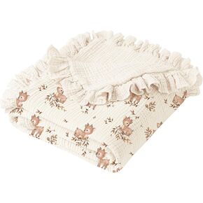 Konssy Flounce Muslin Baby Blankets, Cotton Crib Blanket for Baby Infant Toddler, Super Soft and Lightweight Nursery Blankets 40"x36" (Blossom)