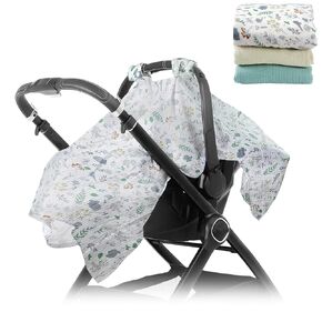 Car Seat Cover Baby Girl Set, Muslin Carseat Cover for Infants in 3 Floral Color, Summer Carseat Canopy for Baby, Multi-Functional New Mom Nursing Canopy, Adjustable Double Buckle Fastening Design
