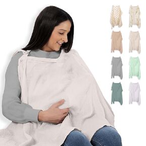 غطاء التمريض Miflor Muslin - تمريض كبير 42 × 30 بوصة تستر على الرضاعة الطبيعية | أغطية الرضاعة الطبيعية للنساء مع جيبين وحقيبة حمل وقطن شاش وتصميم أنيق ومريح