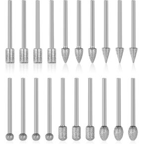 مثقاب Diamond Priding Lett Set 20 PCS أدوات نحت الحجر مجموعة تلميع أدوات الماس الأدوات الدوارة إكسسوارات طحن مع ساق 1/8 بوصة للنحت ، والزجاج ، والمجوهرات ، وصخور السيراميك