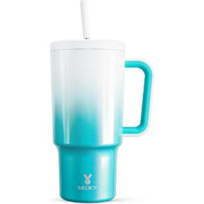 Meoky 40 oz Christmas Tumbler with Handle and Straw, Xmas Tumbler with Lid and Straw, Insulated Stainless Steel Travel Mug, 100% Leak-proof, Keeps Cold for 34 Hours (Christmas Tree)