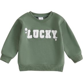 Toddler Baby Boy Girl St Patricks Day Clothes Lucky Clover Embroidery Sweatshirt Long Sleeve Pullover Shirt Top