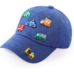 Kids Cartoon Baseball Caps with Excavator Cars Pin Pattern Baseball Hat Adjustable for Boys Girls Age 3-8