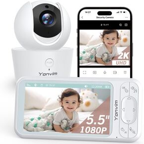 Video Baby Monitor with Camera and Audio, 5.5" Screen, 2K Resolution and 1080P Display, 2.4G WiFi Baby Camera, APP & Display & Alexa Control, Cycle Recording and Storage