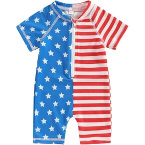 4th of July Baby Boy Swimsuit Rash Guard American Flag Zipper One Piece Bathing Suit Toddler Swimwear Beach Sunsuit