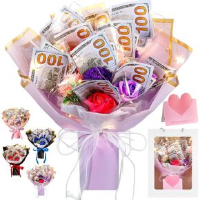 Money Flower Bouquet, Money Bouquet Kit for Cash Gift, Money Bouquet Flowers with Bag for Birthday, Anniversary, Thanksgiving Cash Rose Artificial Bouquet(Pink)