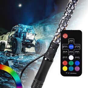 True Mods 2pc 4ft Spiral RGB LED Whip Light for UTV ATV [RF Wireless Remote] Flag Waterproof LED Lighted Whip CB Antenna Pole Stick for RZR Can-Am Polaris SxS 4x4 Quad Dune Buggy 4 Wheeler Accessories