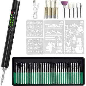 Engraving Tool Kit- 40 Pcs with LED lights,Cordless Laser Engraver, USB Rechargeable Engraver Pen, Portable DIY Rotary Engraver for Jewelry Wood Glass Stone Carving