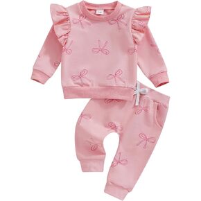 Mubineo Toddler Baby Girl Clothes Cute Ruffle Bowknot Outfits Long Sleeve Sweatshirt Tops Floral Pant Fall Winter Outfit