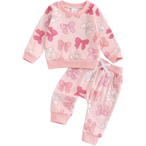 Toddler Baby Girl Bow Clothes Sweatshirt and Joggers Pants Sweatsuit Infant Newborn Fall Winter Outfit