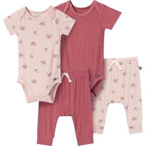 Modern Moments by Gerber Baby Girls' Bodysuit and Pant Set, Pink Roses, Newborn