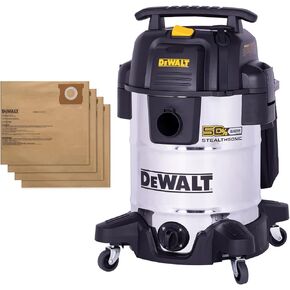 DEWALT 10 Gal Stealthsonic Shop Vacuum Wet and Dry, 5HP Ultra-Quiet Stainless Steel Shop Vac Bundle with 4PACK DXVA19-4101 Dust Bags - Ideal for Job Sites, Workshops & Garages