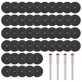50 Pcs Rotary Tool Cut Off Wheels, 1-1/4'' Rotary Tool Accessories Kit Fiberglass Reinforced Cutting Wheel Discs with 4Pcs Mandrels Rotary Tool Accessories for Cutting Metal, Wood, Stone