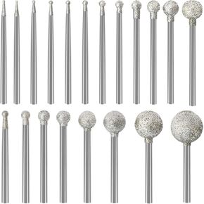 Stone Carving Set Diamond Burr Bits Compatible with Dremel, 20PCS Polishing Kits Rotary Tools Accessories with 2.35mm 3mm Shank Round Shape for Carving, Engraving, Grinding, Stone, Rocks, Jewelry