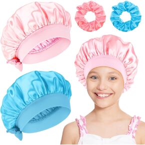 Prasacco 2 PCS Kids Kids Satin Bonnets ، حلش الشعر الحريري للنوم الساتان ساتان قبعة ساتان قابلة للتعديل أطفال أغطية نوم مرنة نوم لأغطية الشعر الطبيعية المجعد للبنات الصبيان الصغار