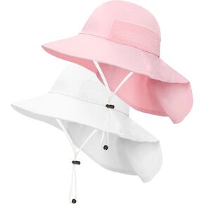 2 Pack Toddler Baby Sun Hat Kids Summer Hats UPF 50+ Beach Caps Adjustable Bucket Wide Brim Neck Flap Boy Girl