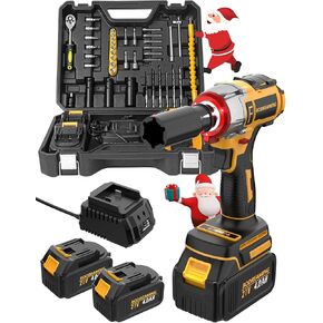 750N.m Cordless 1/2 Inch High Torque Brushless Impact Wrench with Charge Display, 21V Power Impact Gun with 2x 4000mAh Batteries, Fast Charger & 45Pcs Tools for Car & Home