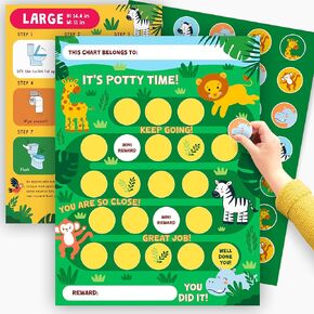 Potty Training Chart for Toddlers Boys x10 pcs - Reward Chart for Kids Toilet Training - Jungle Sticker Chart - Token Board Behavior Responsibility Chart Schedule - by Central 23