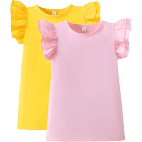 2-6t Girls Ruffle Shirt Toddler White t Shirt Girl Solid Color Blouse Cotton Casual wear