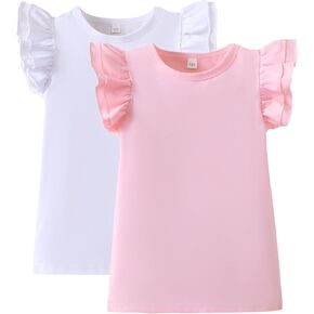 2-6T البنات قميص الكشكشة طفل صغير أبيض T Shirt فتاة صلبة بلوزة بلوزة القطن غير الرسمي in Kuwait