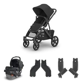UPPAbaby Twin Travel System - Vista V3 Stroller + Mesa V2 Infant Car Seat Combo - Toddler Seat, Rain Shield, Car Seat, Base + Infant Insert, Upper + Lower Adapters Included - Jake (Charcoal)