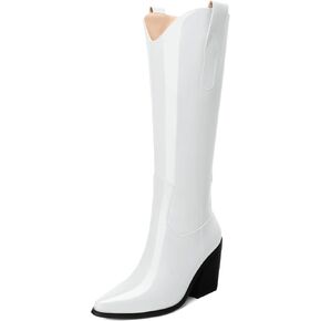 أحذية رعاة البقر في ركبة Justdanni High Cowboy Boots Western Western Boots مع إصبع القدم الموجود مقاس 3.5 بوصة مكدسة براءة اختراع براءة اختراع طويلة على الأحذية الطويلة للتسوق الحفلات التي يرجع تاريخها