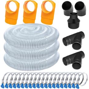 POWERTEC 4" x 20' PVC Dust Collection Hose with 4" Hose to 2-1/2" Hose Cone Reducer & 4-Inch Dust Collection Fittings Kit w/Connectors, Blast Gates and Clamps for Woodworking and Shop Vacuum