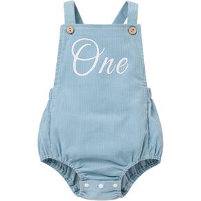 Baby Boys Girls 1st Birthday Outfit Boho Corduroy Romper Backless Overall First Birthday Cake Smash Photoshoot Outfit