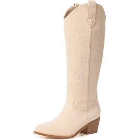 VIMISAOI Cowboy Boots for Women - Knee High, Pointed Toe, Wide Calf Western White Cowgirl Tall Boots