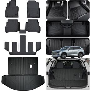 Floor Liners & Cargo Liners & Backrest Mat for 2016-2022 2023 Mazda CX9 CX-9 6 Seats(Non 7 Seats),TPE All Weather Protection Car Floor Mats with Trunk Mat Covering The Backrest