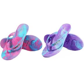 LAVAU Beach Flip Flops for Women 2 Pairs, Waterproof Non Slip Thong Sandals for Shower Beach Pool, 100% Recyclable