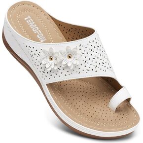 TEMOFON Flip Flops for Women Dressy: Comfortable Sandals for Women - Walking Summer Slip On Casual Bohemian Flower Thong Sandal