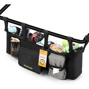 Double Stroller Organizer for Bob Duallie and Baby Jogger City Mini GT2, Double Baby Stroller Accessories with 2 Cooler Pockets, Parent Console Double Jogging Stroller Organizer(Empty Bag)