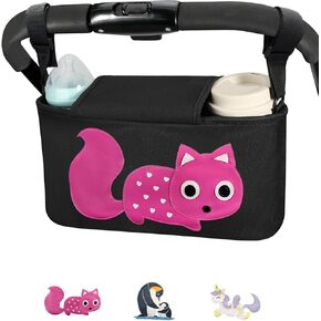 Universal Stroller Organizer With Cup Holders, Non Slip Straps Stroller Caddy with Wipes Dispenser ,Beautiful Embroidery Pattern,Fits for Stroller like Uppababy, Baby Jogger, Britax, BOB, Umbrella