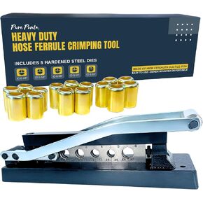 Heavy Duty Ferrule Crimping Tool Air Hose Repair Kit for 3/8, 5/16, 1/4 inch ID Hoses, Crimper w/ 5 Hardened Steel Dies & 15 Ferrules Fittings, Torch & Compressor Crimpers