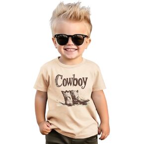KEKEMI Toddler Baby Boys Cowboy Shirts Western Retro Graphic T Shirt Rodeo Party Outfit Summer Tees Short Sleeve Tops Clothes