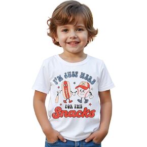 Toddler Boy Baseball Shirt I'm Just Here for The Snacks T Shirt Funny Hot Dog Graphic Tee Short Sleeve Summer Tops