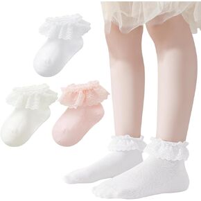 Baby Lace Socks Toddler Eyelet Frilly Socks Girls Ruffle Sock 3/6 Pairs