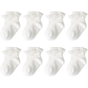 Baby Girl Toddlers Socks with Non-slip Grip Cute Frilly Ruffle Ankle Soft Cotton Newborn Baby Socks for Infant Kids