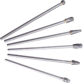 6Pcs Carbide Burr Set 150mm Length Carbide Burr 1/4 Inch Shank Rotary Aluminum Cut Burr Fit for Woodworking, Drilling, Metal Carving, Engraving, Polishing