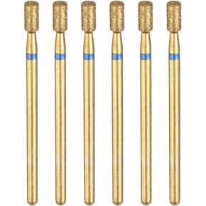 HARFINGTON 6pcs 100-120 Grits Diamond Grinding Bit 2mm Cylinder Head 2.35mm Shank 7mm Length Titanium Plated Stone Sanding Drill Bits Rotary Tool for Nails Grinding Polishing