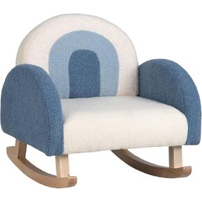 Costzon Kids Blue Rocking Chair with Solid Wood Frames, Plush Fabric, Anti-Tip Design for Kids Room, Nursery, Playroom, Preschool, Birthday Gift for Boys Girls, Toddler Furniture Armchair
