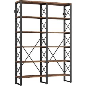 IRONCK Bookshelf Double Wide 6-Tier 76" H, Open Large Bookcase, Industrial Style Shelves, Wood and Metal Bookshelves for Home Office, Easy Assembly