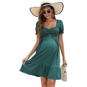 Maternity Dress Women's Maternity Dresses A Line Sweetheart Neck Ruffle Flowy Mini Boho Maternity Dress for Wedding Guest Green S